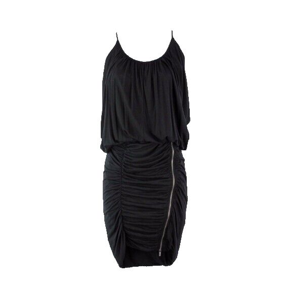 BCBGMaxazria NWT $107 Sz XS Black Silver Zip Sleeveless Ruched Doris Dress