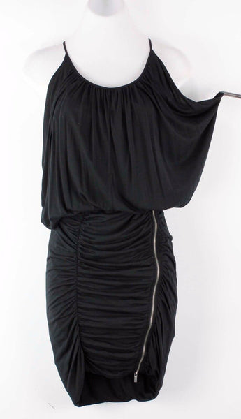 BCBGMaxazria NWT $107 Sz XS Black Silver Zip Sleeveless Ruched Doris Dress