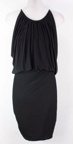 BCBGMaxazria NWT $107 Sz XS Black Silver Zip Sleeveless Ruched Doris Dress