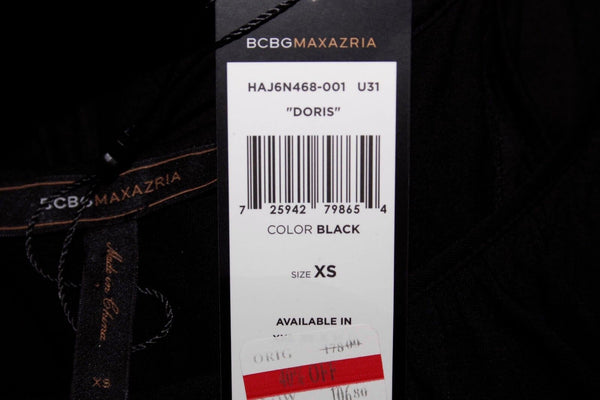BCBGMaxazria NWT $107 Sz XS Black Silver Zip Sleeveless Ruched Doris Dress