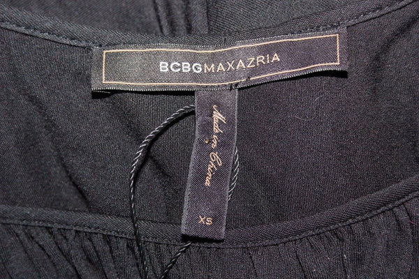 BCBGMaxazria NWT $107 Sz XS Black Silver Zip Sleeveless Ruched Doris Dress