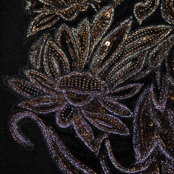 Chicos Sz 1 Black Brown Sequin Collared Lined Pockets Wool Polyester Jacket