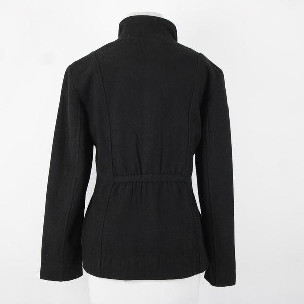 Chicos Sz 1 Black Brown Sequin Collared Lined Pockets Wool Polyester Jacket
