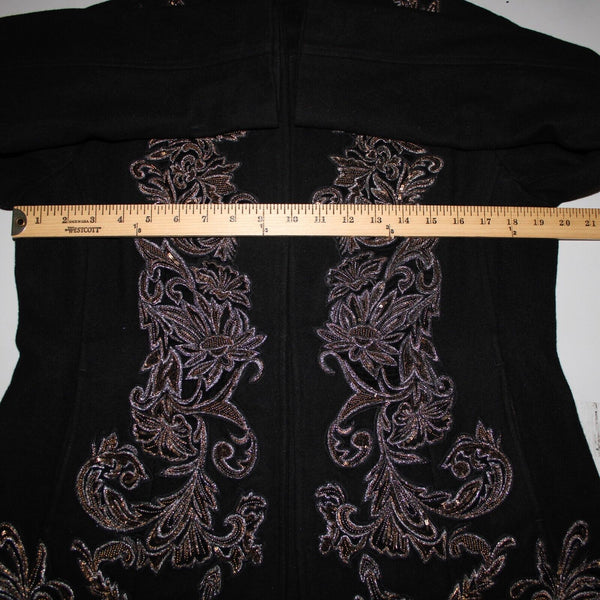 Chicos Sz 1 Black Brown Sequin Collared Lined Pockets Wool Polyester Jacket