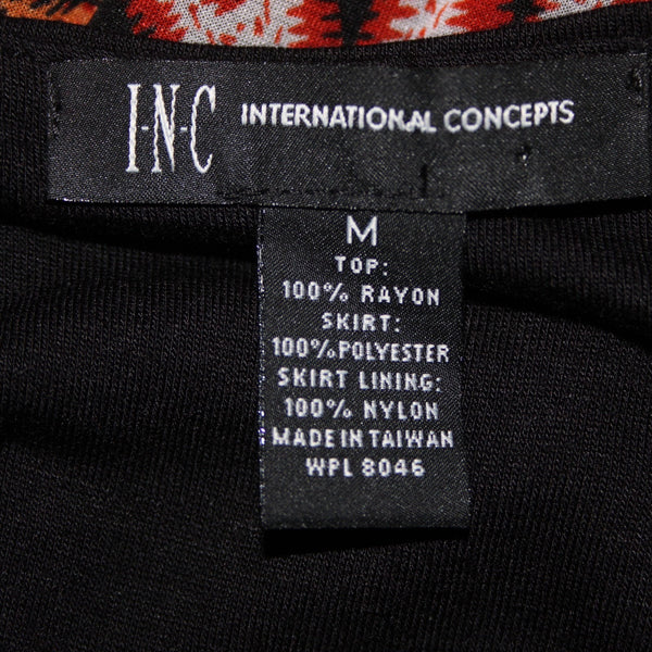 INC Dress NEW $90 Tribal Starbrst Sz M Black Red Multi Lined Rayon Poly Dress
