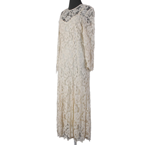 Scala Dress Sz L Beige Lined Lace Overlay 100% Rayon Polyester AS IS Dress