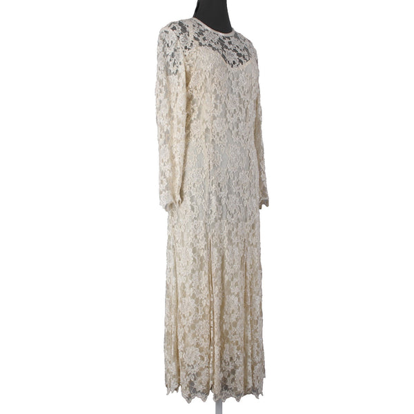 Scala Dress Sz L Beige Lined Lace Overlay 100% Rayon Polyester AS IS Dress