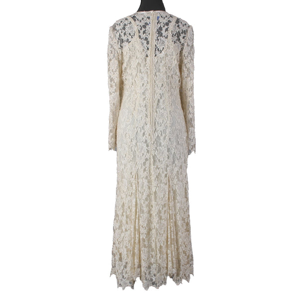 Scala Dress Sz L Beige Lined Lace Overlay 100% Rayon Polyester AS IS Dress