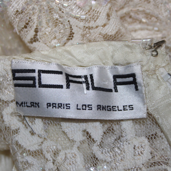 Scala Dress Sz L Beige Lined Lace Overlay 100% Rayon Polyester AS IS Dress