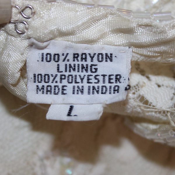 Scala Dress Sz L Beige Lined Lace Overlay 100% Rayon Polyester AS IS Dress