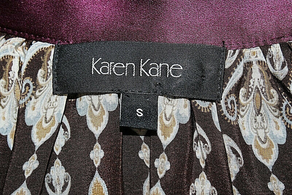 Karen Kane NWT $139 Sz S Brown Purple Multi 100% Silk Ribbon Tie Boho Top