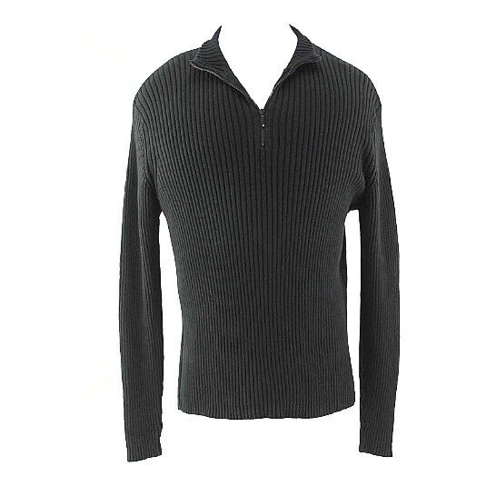 Brandini Sz XL Black Ribbed Zip Neck LS Cotton Rayon Men's Sweater