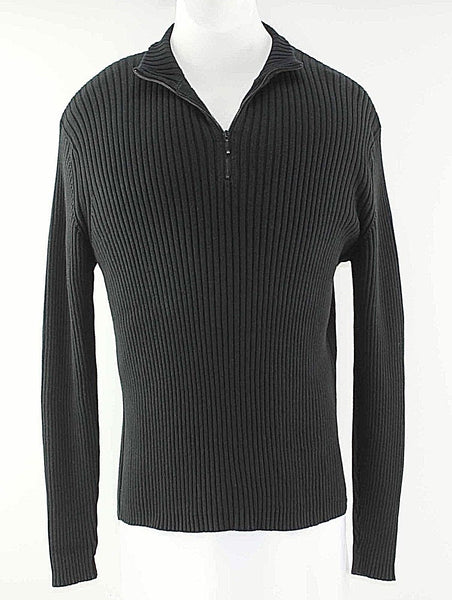 Brandini Sz XL Black Ribbed Zip Neck LS Cotton Rayon Men's Sweater
