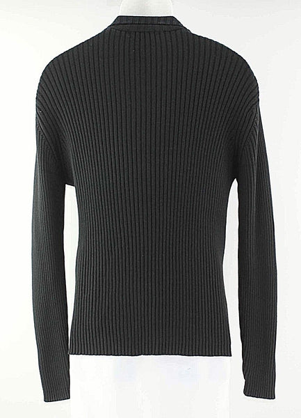Brandini Sz XL Black Ribbed Zip Neck LS Cotton Rayon Men's Sweater