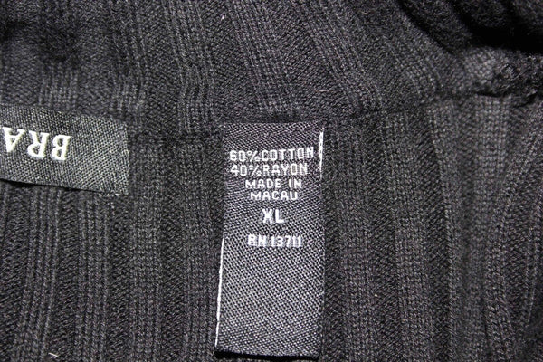 Brandini Sz XL Black Ribbed Zip Neck LS Cotton Rayon Men's Sweater