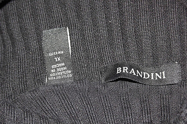 Brandini Sz XL Black Ribbed Zip Neck LS Cotton Rayon Men's Sweater