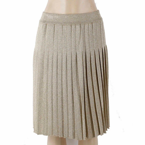 Suzelle Sz M Gold Metallic Pleated Elastic Waist Rayon Blend Knit Skirt