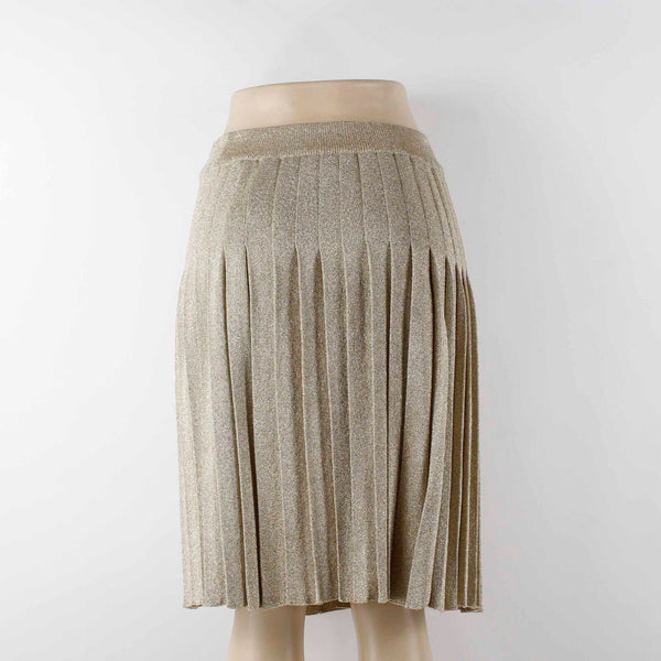 Suzelle Sz M Gold Metallic Pleated Elastic Waist Rayon Blend Knit Skirt