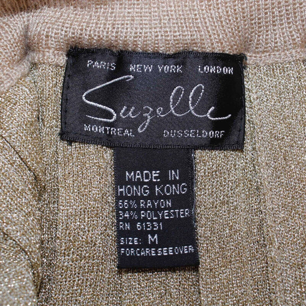 Suzelle Sz M Gold Metallic Pleated Elastic Waist Rayon Blend Knit Skirt