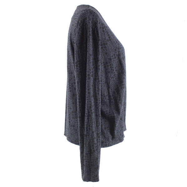 Cut Loose Sz S Black Navy Print Long Sleeve V Neck Poly Viscose Wrap Sweater