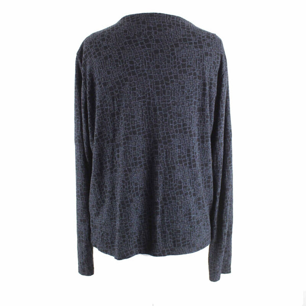 Cut Loose Sz S Black Navy Print Long Sleeve V Neck Poly Viscose Wrap Sweater