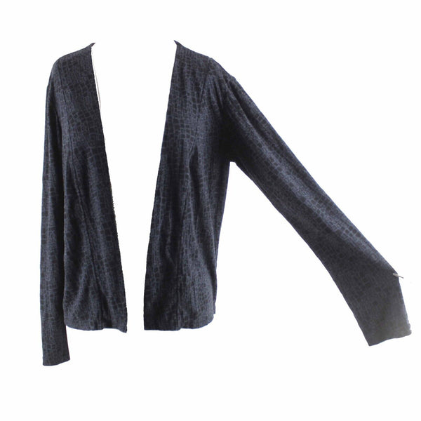 Cut Loose Sz S Black Navy Print Long Sleeve V Neck Poly Viscose Wrap Sweater