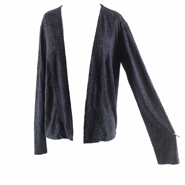 Cut Loose Sz S Black Navy Print Long Sleeve V Neck Poly Viscose Wrap Sweater
