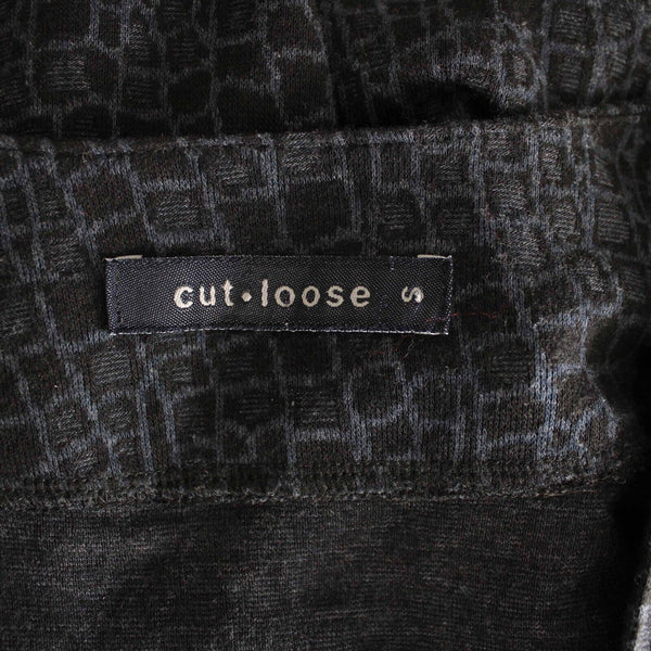 Cut Loose Sz S Black Navy Print Long Sleeve V Neck Poly Viscose Wrap Sweater