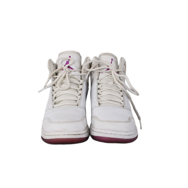 Nike Jordan Sneakers Sz 5.5Y White Purple Logo High Top Leather Fabric Sneakers