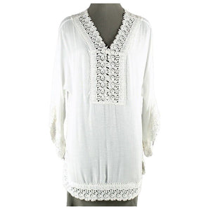 Chicos NEW $99 Sz 0 Ivory Boho Split Side Rayon Cotton Lace Trim Tunic Top