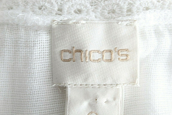 Chicos NEW $99 Sz 0 Ivory Boho Split Side Rayon Cotton Lace Trim Tunic Top