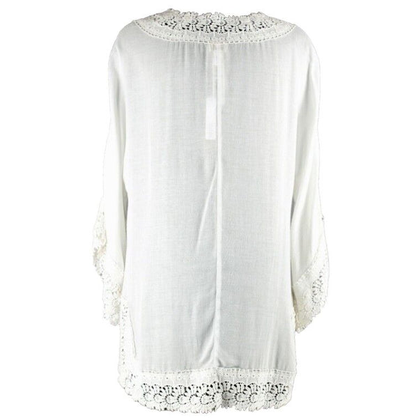 Chicos NEW $99 Sz 0 Ivory Boho Split Side Rayon Cotton Lace Trim Tunic Top