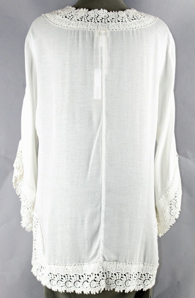 Chicos NEW $99 Sz 0 Ivory Boho Split Side Rayon Cotton Lace Trim Tunic Top