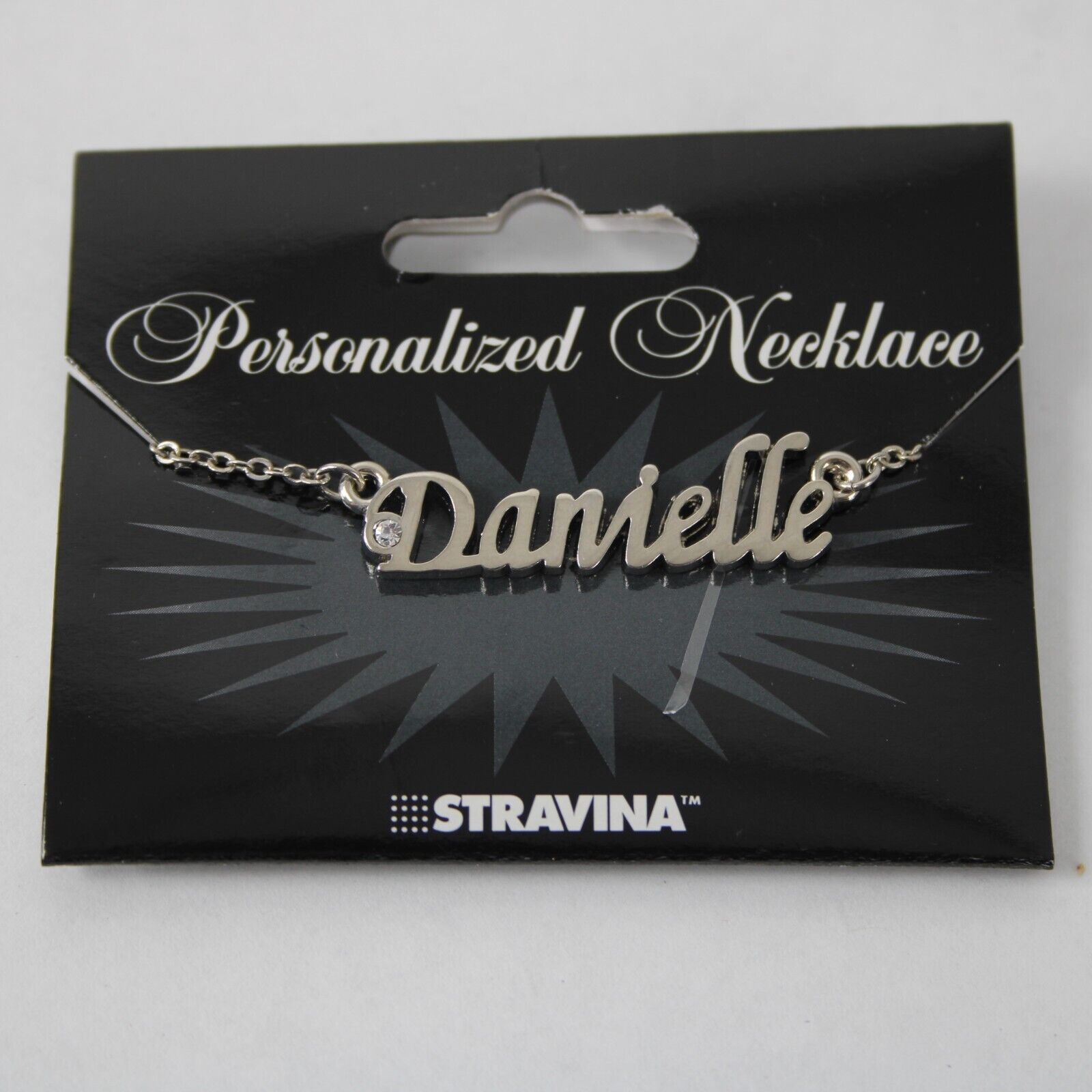 DANIELLE Name Silvertone Rhinestone 14.5" w 4.5" Multi Ring Ext Necklace