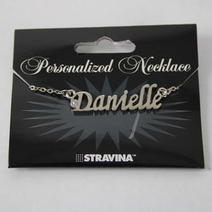 DANIELLE Name Silvertone Rhinestone 14.5" w 4.5" Multi Ring Ext Necklace