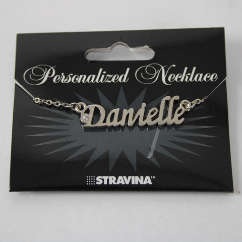 DANIELLE Name Silvertone Rhinestone 14.5" w 4.5" Multi Ring Ext Necklace