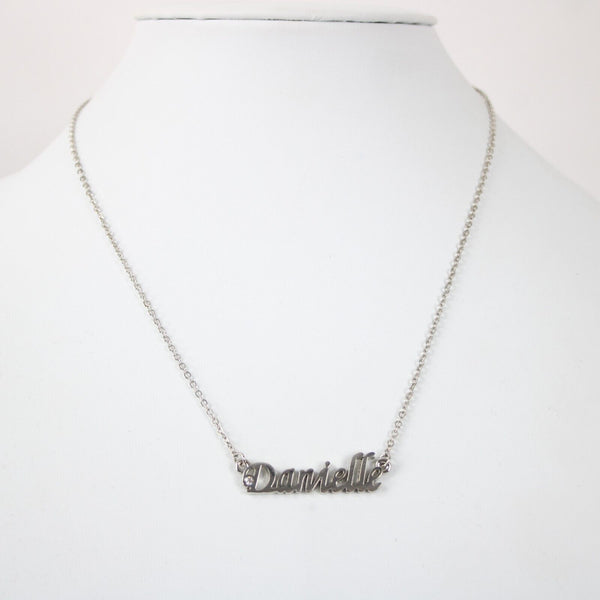 DANIELLE Name Silvertone Rhinestone 14.5" w 4.5" Multi Ring Ext Necklace