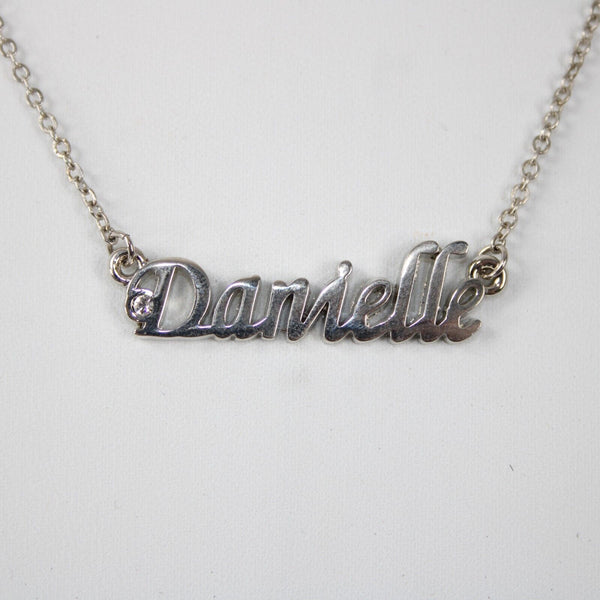 DANIELLE Name Silvertone Rhinestone 14.5" w 4.5" Multi Ring Ext Necklace