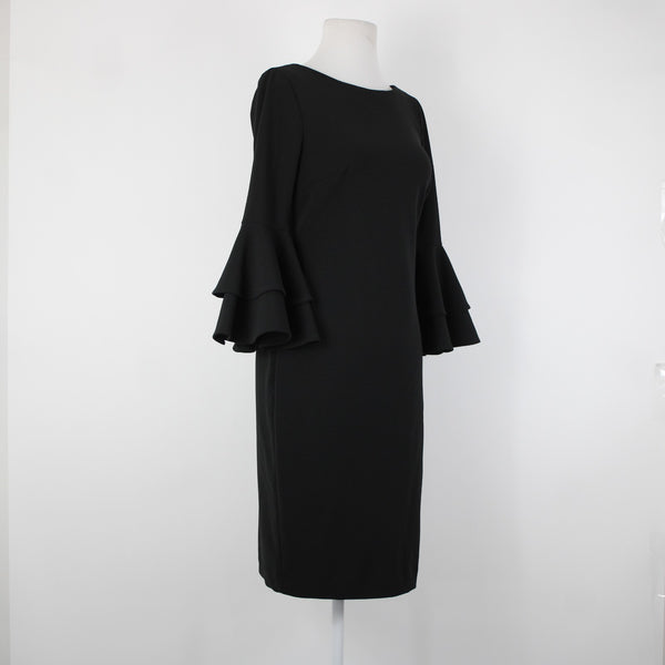 Calvin Klein Sz 6? Black Ruffle Bell Sleeve Zipper Lined Polyester Spandex Dress