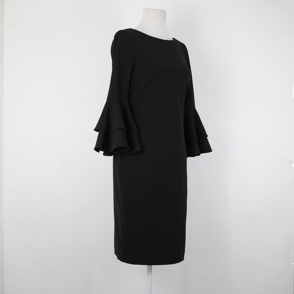 Calvin Klein Sz 6? Black Ruffle Bell Sleeve Zipper Lined Polyester Spandex Dress