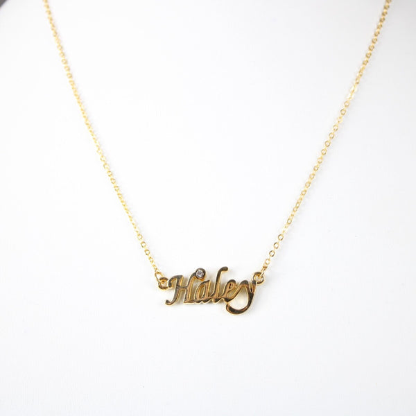 HALEY NEW Name Goldtone Rhinestone Accent 14.5" w 4.5" Multi Ring Ext Necklace