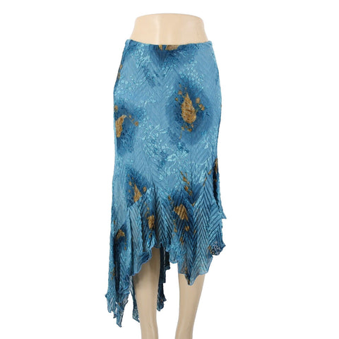 Komarov Sz S Blue Brown Elastic Waist Sheer Asymmetrical 100% Polyester Skirt