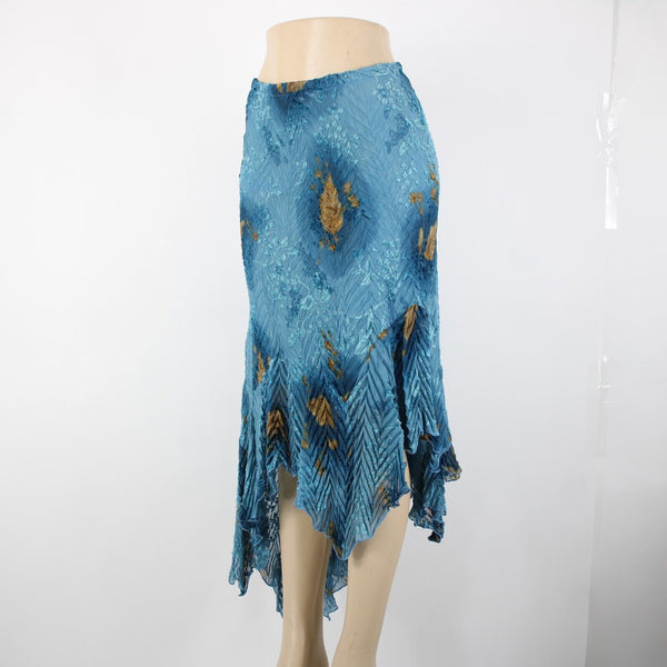 Komarov Sz S Blue Brown Elastic Waist Sheer Asymmetrical 100% Polyester Skirt