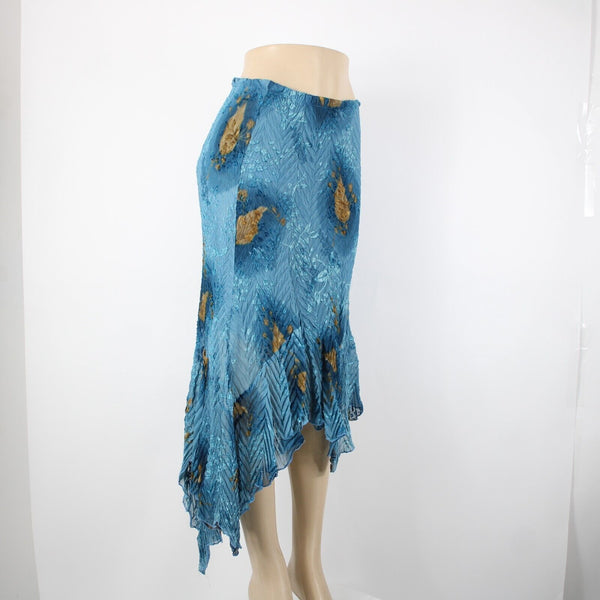 Komarov Sz S Blue Brown Elastic Waist Sheer Asymmetrical 100% Polyester Skirt