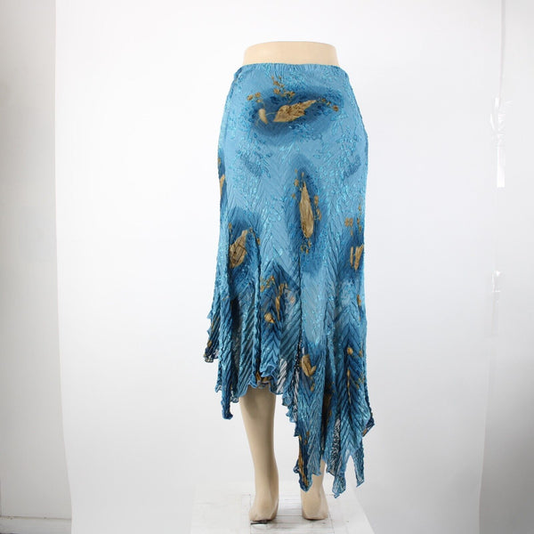 Komarov Sz S Blue Brown Elastic Waist Sheer Asymmetrical 100% Polyester Skirt