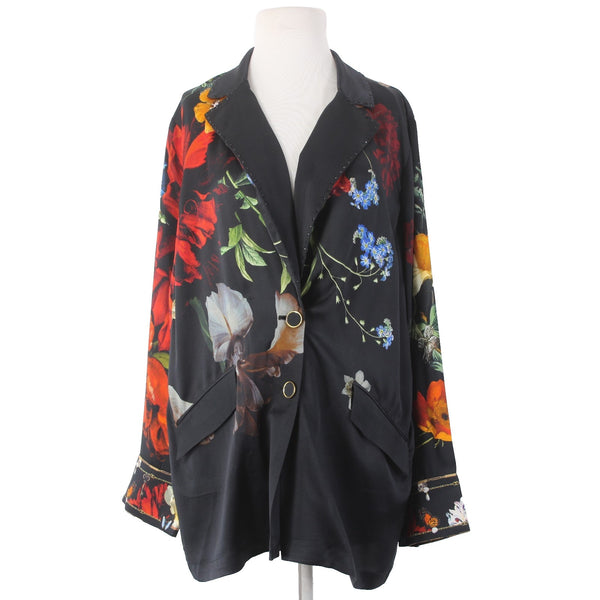 Camilla Blazer Jacket Sz XS/S Black Red 'Still Life' Floral 100% Silk Jacket