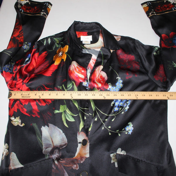 Camilla Blazer Jacket Sz XS/S Black Red 'Still Life' Floral 100% Silk Jacket