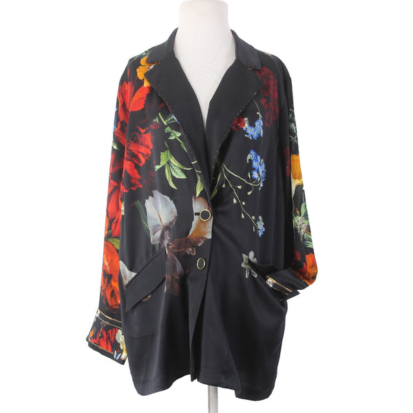 Camilla Blazer Jacket Sz XS/S Black Red 'Still Life' Floral 100% Silk Jacket