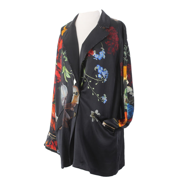 Camilla Blazer Jacket Sz XS/S Black Red 'Still Life' Floral 100% Silk Jacket