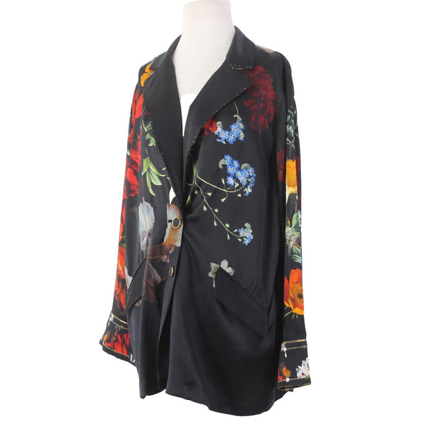 Camilla Blazer Jacket Sz XS/S Black Red 'Still Life' Floral 100% Silk Jacket